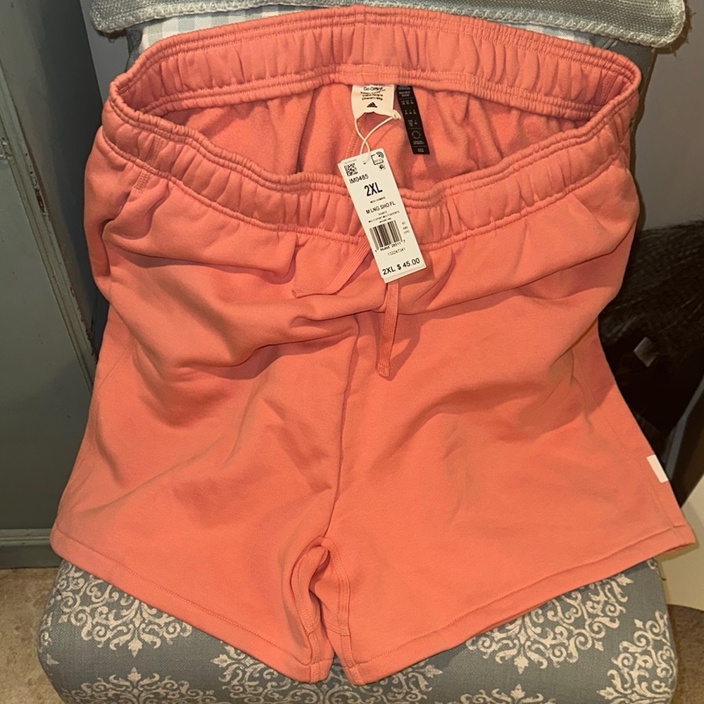 NWT- Adidas, 2XL men’s coral cotton athletic shorts
